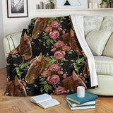 Horse Head Wild Roses Pattern Premium Blanket