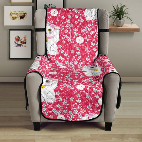 Maneki Neko Lucky Cat sakura pink background Chair Cover Protector