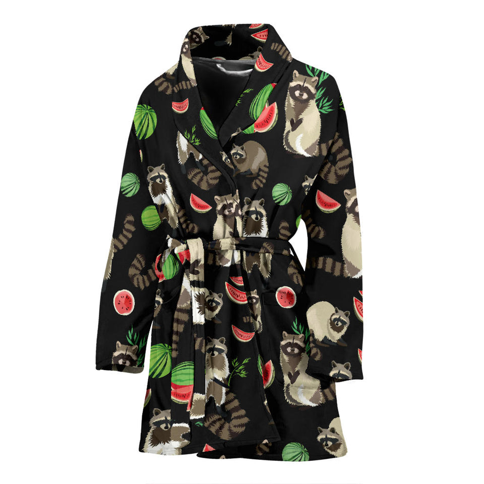 Raccoon Watermelon Pattern Women'S Bathrobe