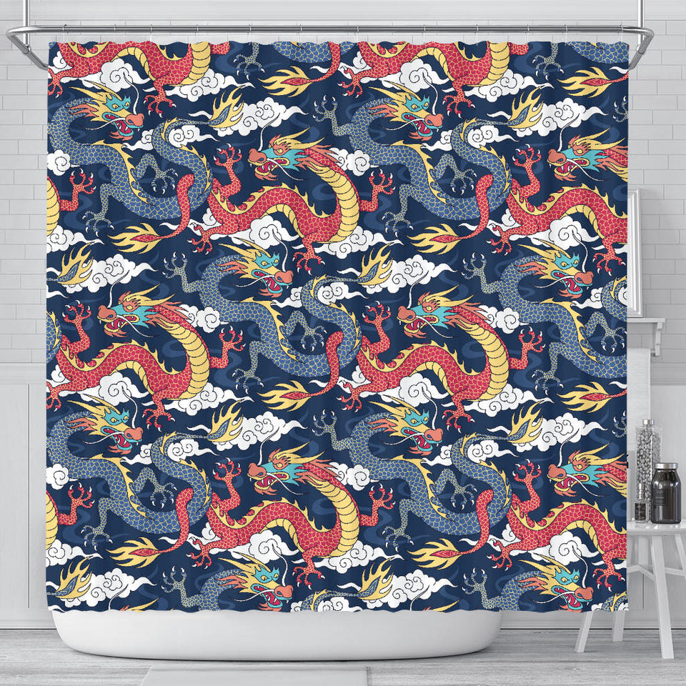 Blue Red Dragon Cloud Pattern Shower Curtain Fulfilled In US