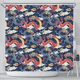 Blue Red Dragon Cloud Pattern Shower Curtain Fulfilled In US
