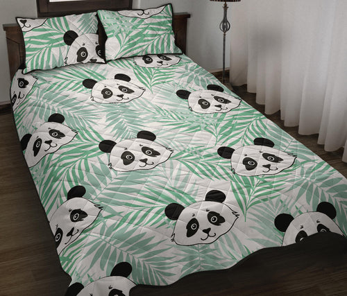 Panda pattern tropical leaves background Quilt Bed Set