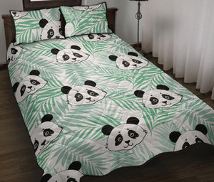 Panda pattern tropical leaves background Quilt Bed Set