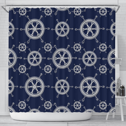 Nautical Steering Wheel Design Pattern Shower Curtain Fulfilled In US