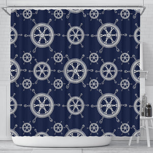 Nautical Steering Wheel Design Pattern Shower Curtain Fulfilled In US