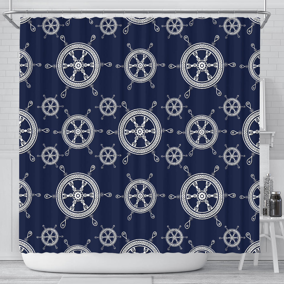 Nautical Steering Wheel Design Pattern Shower Curtain Fulfilled In US