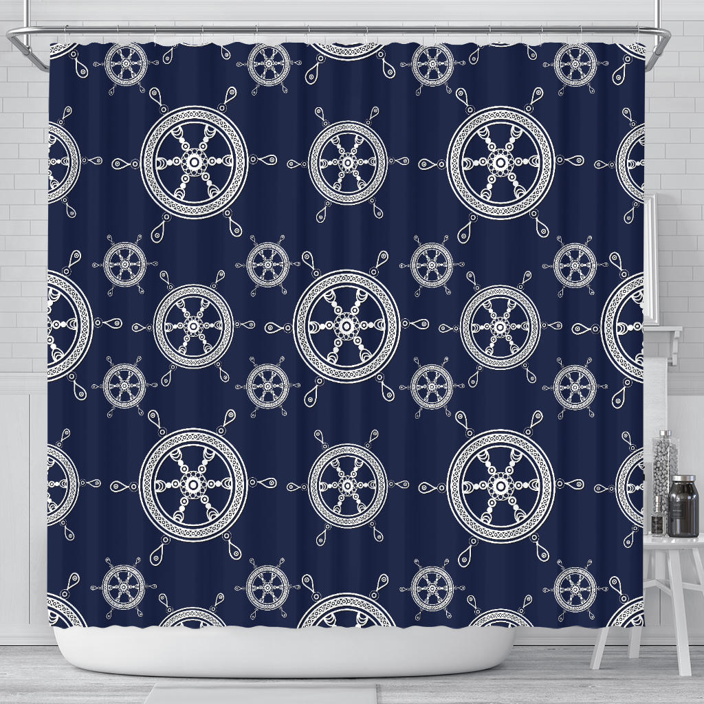 Nautical Steering Wheel Design Pattern Shower Curtain Fulfilled In US
