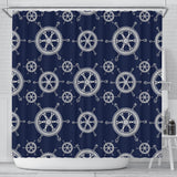 Nautical Steering Wheel Design Pattern Shower Curtain Fulfilled In US