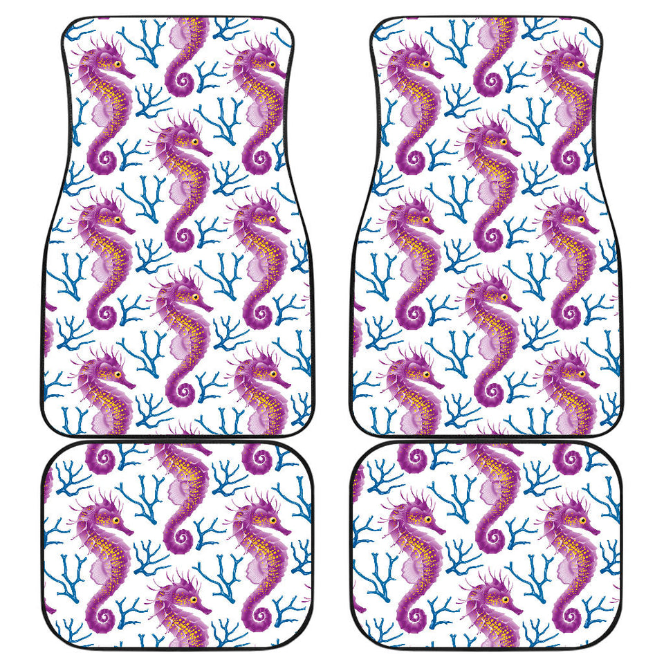 Purple Seahorse Blue Coral Pattern Front And Back Car Mats