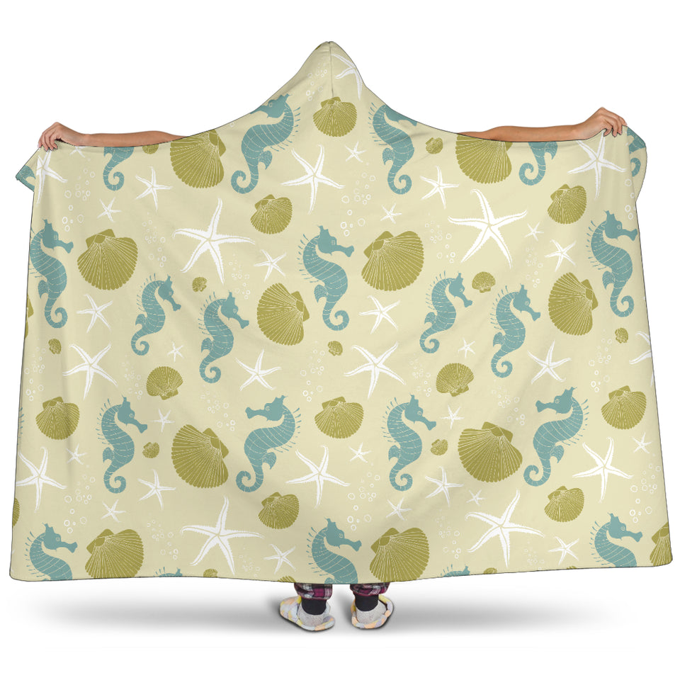 Seahorse Shell Starfish Pattern Background Hooded Blanket