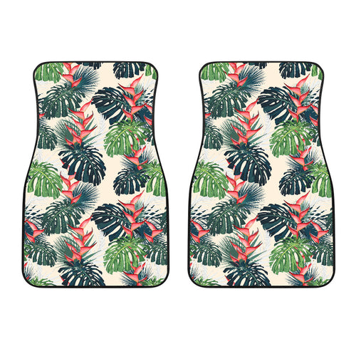 Heliconia Flowers, Palm And Monstera Leaves Front Car Mats