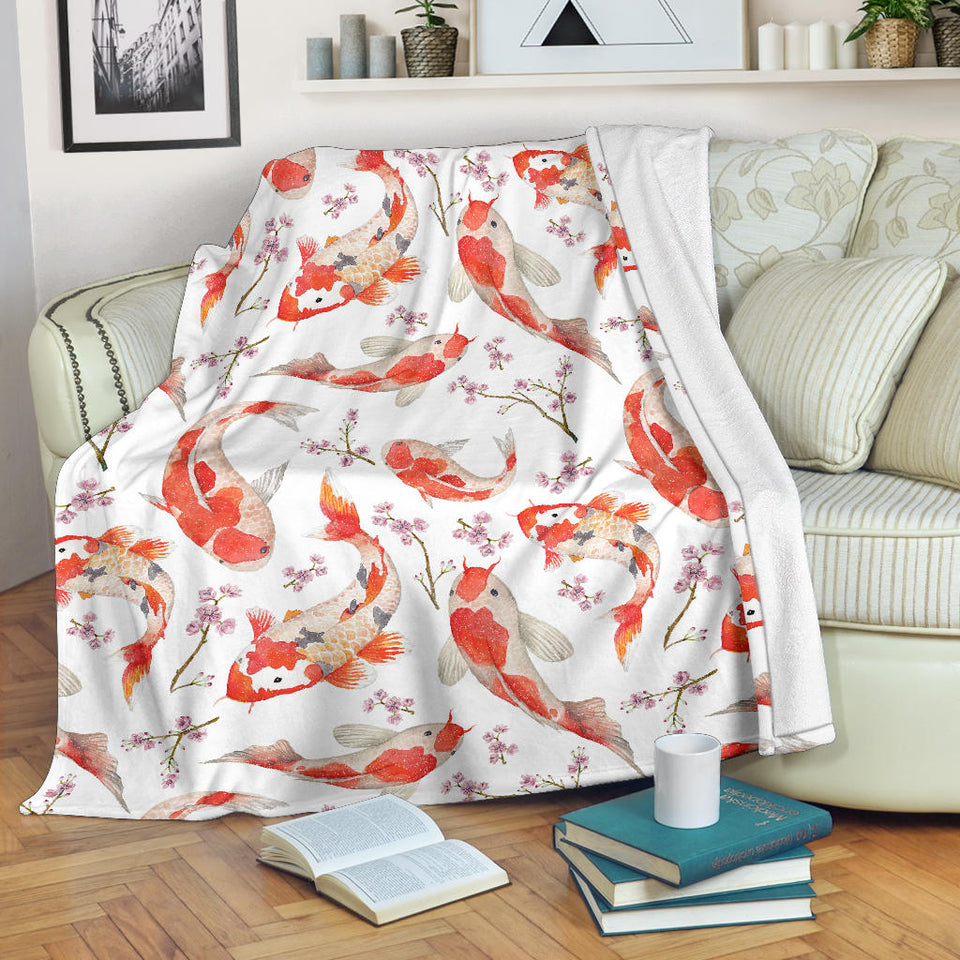 Watercolor Koi Fish Carp Fish Pattern Premium Blanket
