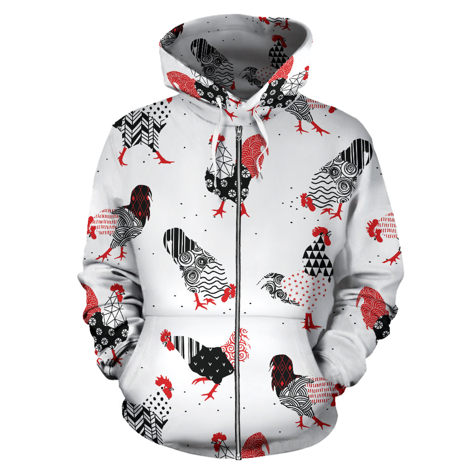 Cool Rooster Chicken Cock Floral Ornament Background Zip Up Hoodie