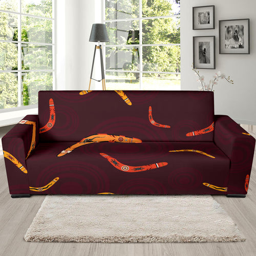 Boomerang Australian Aboriginal Ornament Circle Black Background Sofa Slipcover