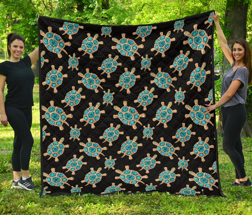 Sea Turtle Blue Stone Pattern Premium Quilt