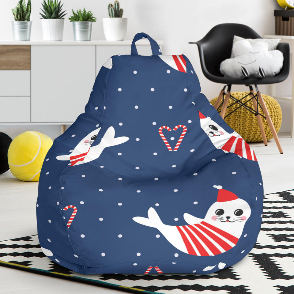 Cute Sea Lion Seal Christmas Hat Candy Cane Heart Pattern Bean Bag Cover