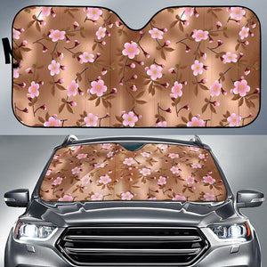 Pink Sakura Cherry Blossom Drak Brown Background Car Sun Shade