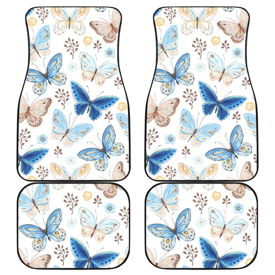 Blue Butterfly Pattern Front And Back Car Mats