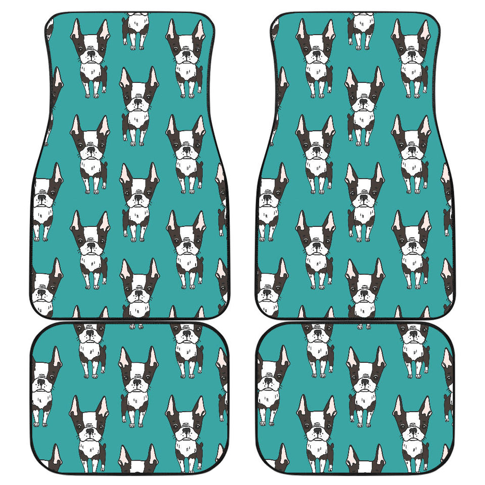 Hand Drawn Boston Terrier Dog Pattern Front And Back Car Mats