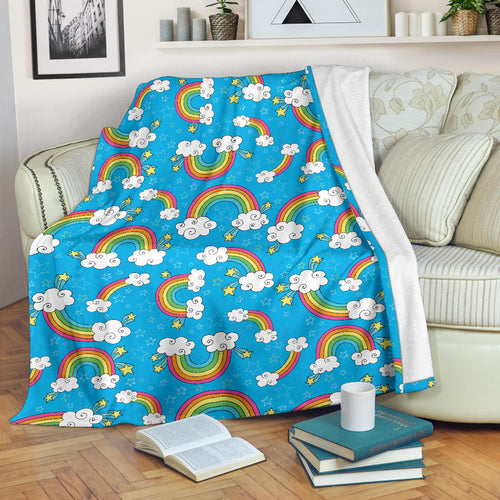Rainbows Sky Clouds Pattern Premium Blanket