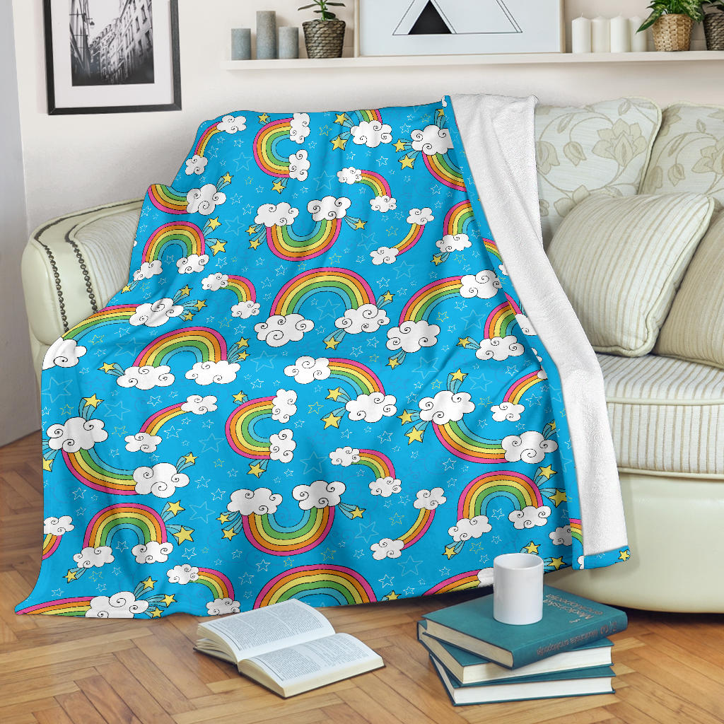 Rainbows Sky Clouds Pattern Premium Blanket