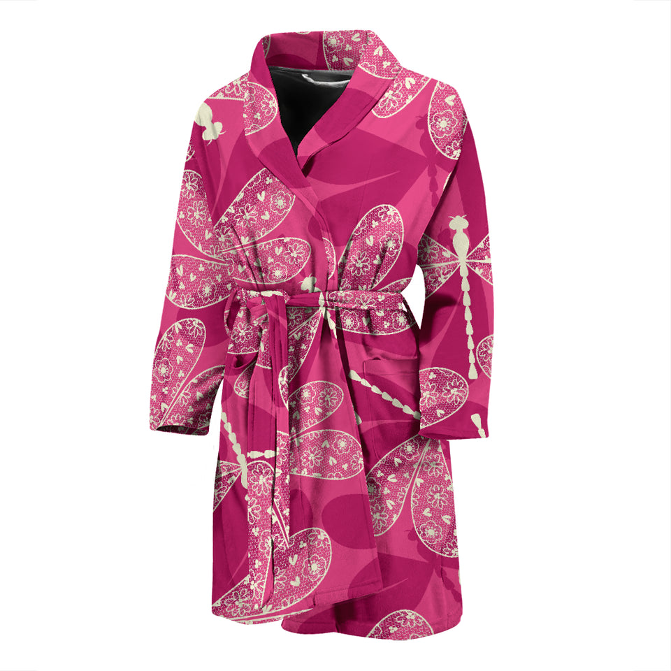 Beautiful Dragonfly Pink Background Men'S Bathrobe