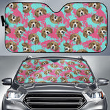 Beagle Muzzles Turquoise Paint Splashes Pink Pattern Car Sun Shade