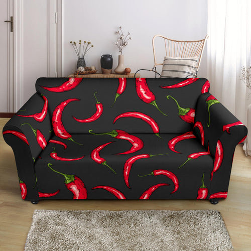 Chili Peppers Pattern Black Background Loveseat Couch Slipcover