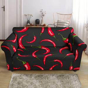 Chili Peppers Pattern Black Background Loveseat Couch Slipcover