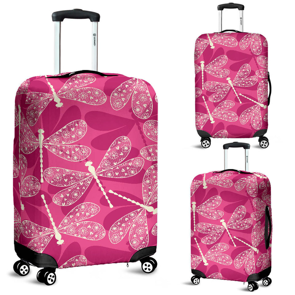 Beautiful Dragonfly Pink Background Luggage Covers