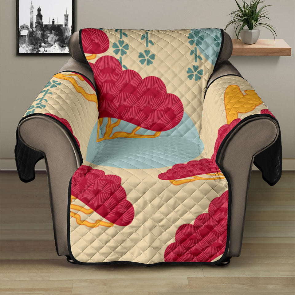 Red Bonsai gray sun japanese pattern Recliner Cover Protector