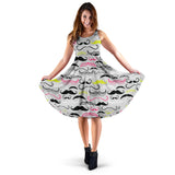 Mustache Beard Pattern Print Design 02 Sleeveless Midi Dress