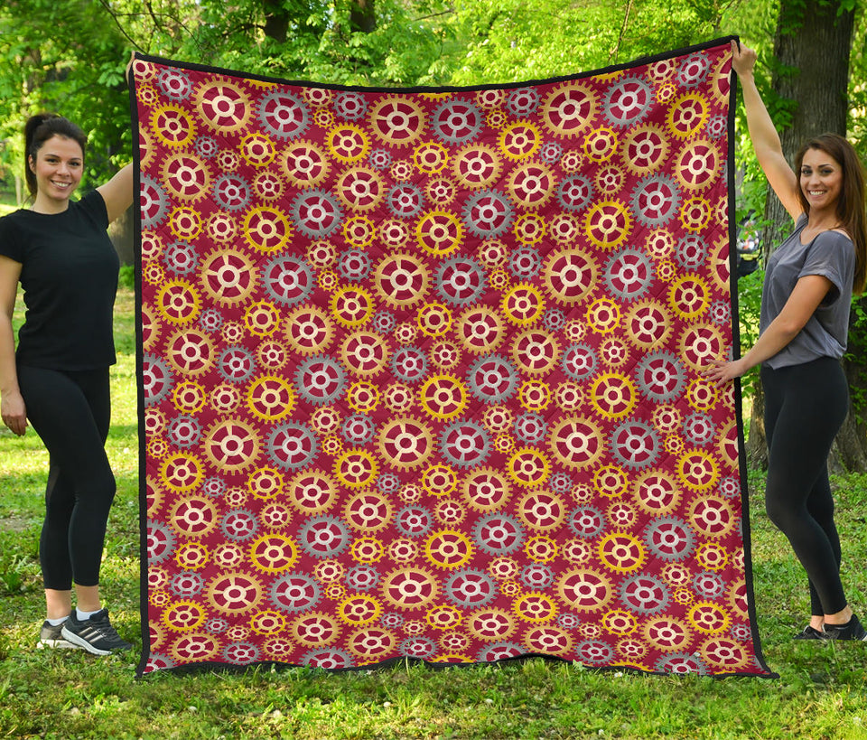 Gear Pattern Print Design 04 Premium Quilt
