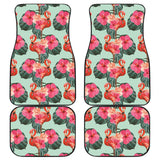 Beautiful Flamingo Tropical Palm Leaves Hibiscus Pateern Background Front And Back Car Mats