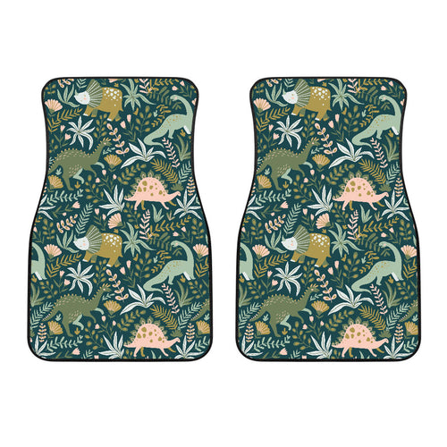 Dinosaurs Tropical Leaves Flower Pattern Front Car Mats