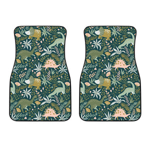 Dinosaurs Tropical Leaves Flower Pattern Front Car Mats