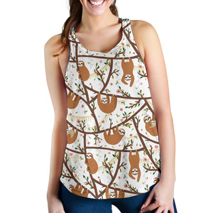 Sloths hanging on the tree pattern Women Racerback Tank Top
