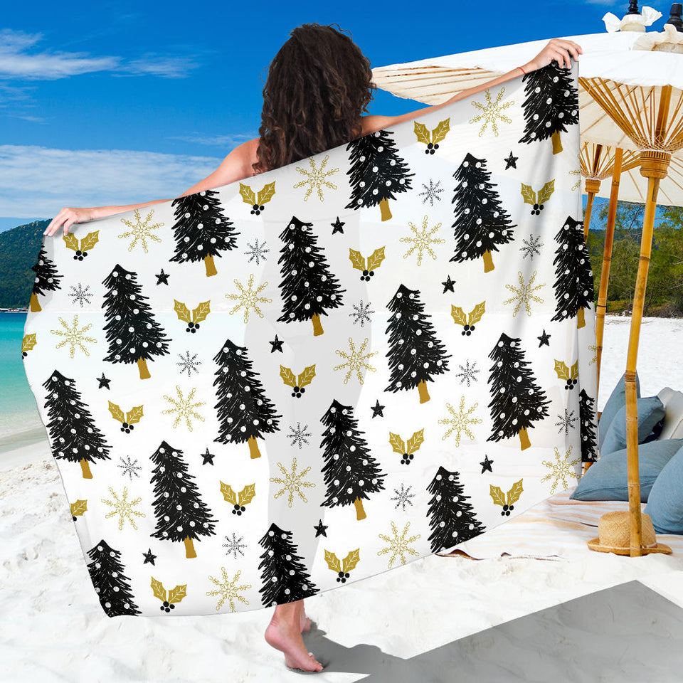 Christmas Tree Holly Snow Star Pattern Sarong