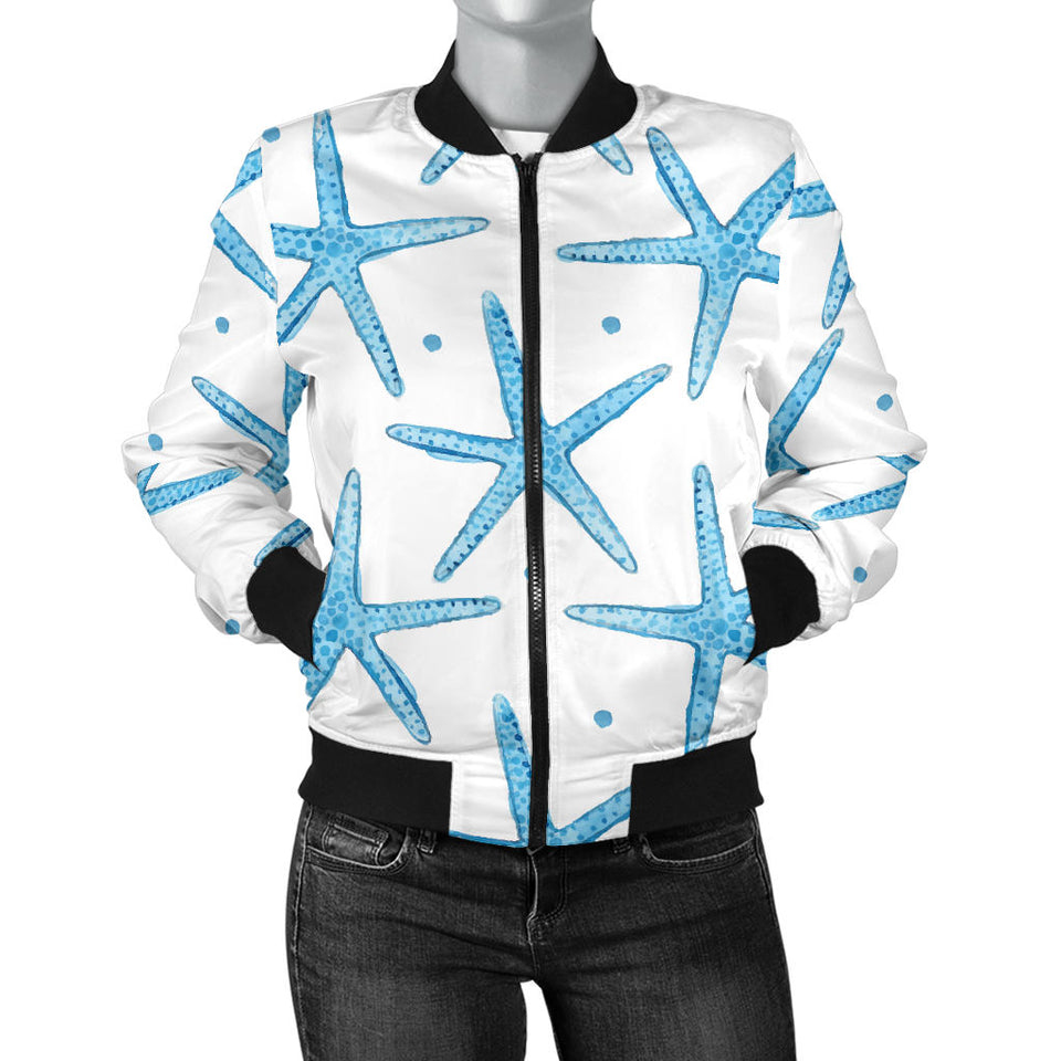 Watercolor Starfish Pattern Women'S Bomber Jacket