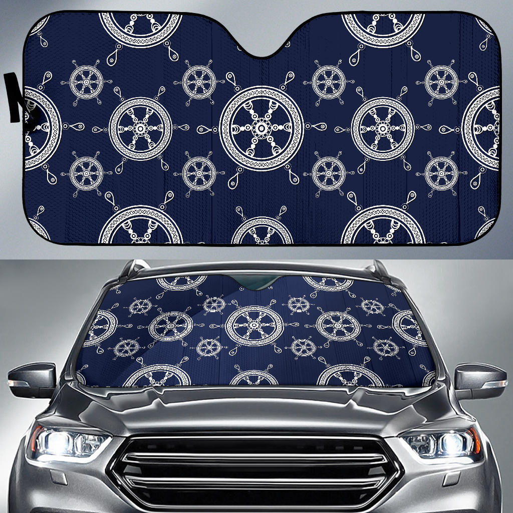 Nautical Steering Wheel Design Pattern Car Sun Shade