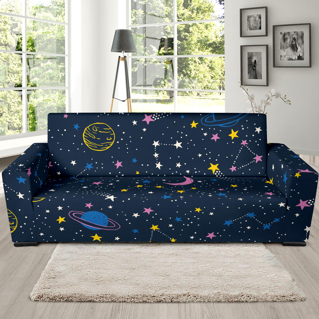 Space Pattern With Planets, Comets, Constellations And Stars Sofa Slipcover