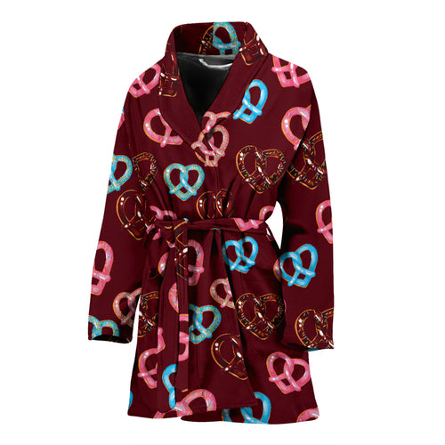 Pretzels Pattern Print Design 05 Women's Bathrobe