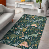 Dinosaurs Tropical Leaves Flower Pattern Area Rug