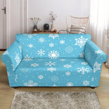 Snowflake Pattern Blue Background Loveseat Couch Slipcover