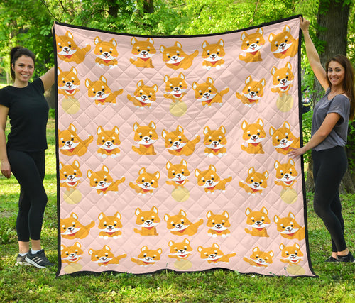 Cute Shiba Inu Dog Pattern  Premium Quilt