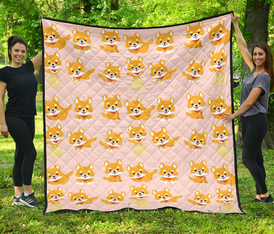 Cute Shiba Inu Dog Pattern  Premium Quilt