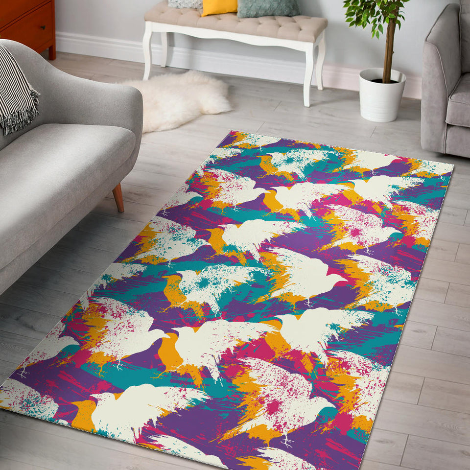 Colorful Crow Illustration Pattern Area Rug