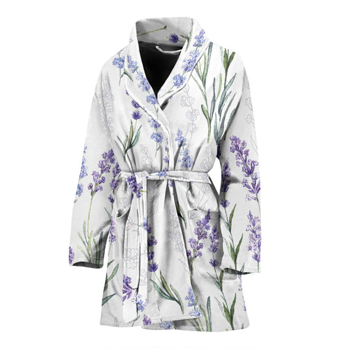 Hand Painting Watercolor Lavender Women'S Bathrobe