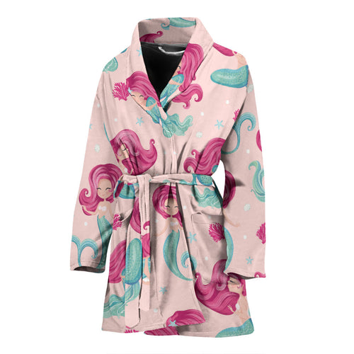 Cute Little Mermaid Pattern Women'S Bathrobe