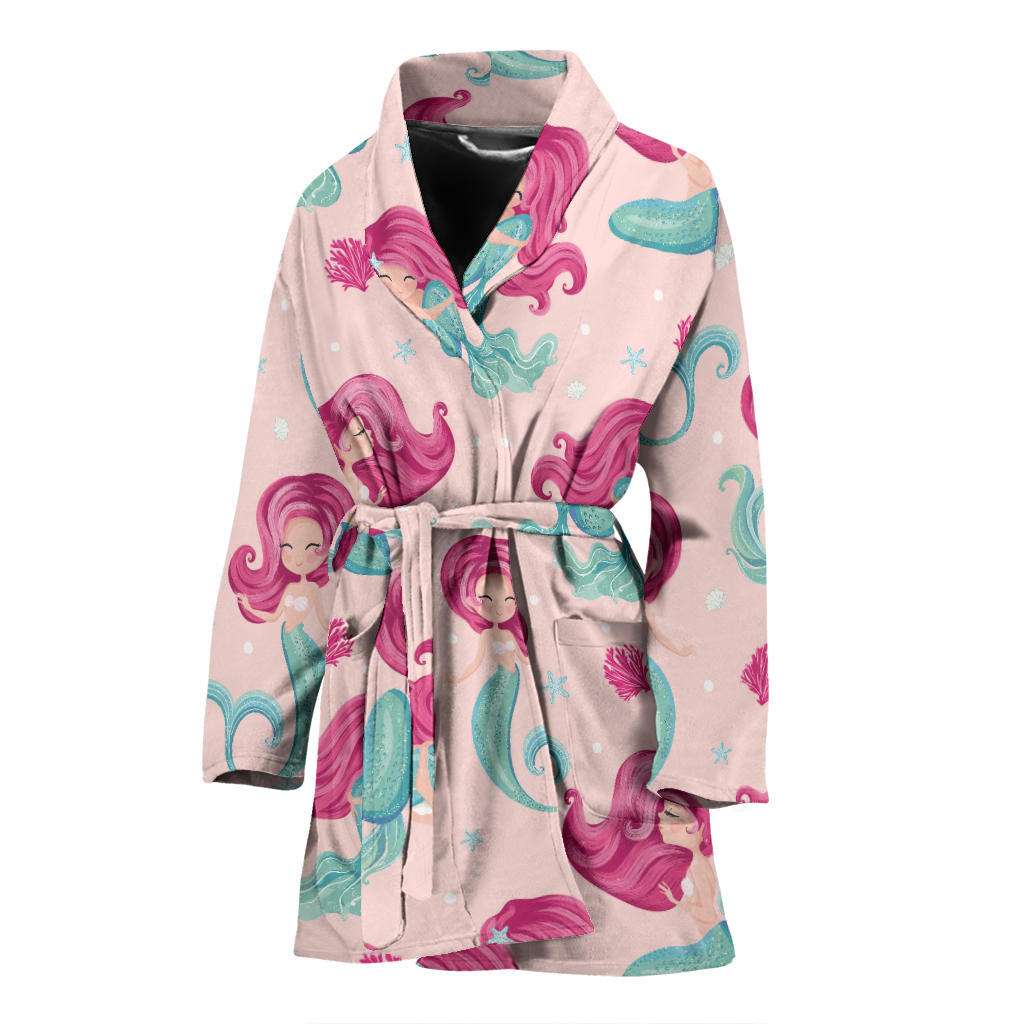 Cute Little Mermaid Pattern Women'S Bathrobe